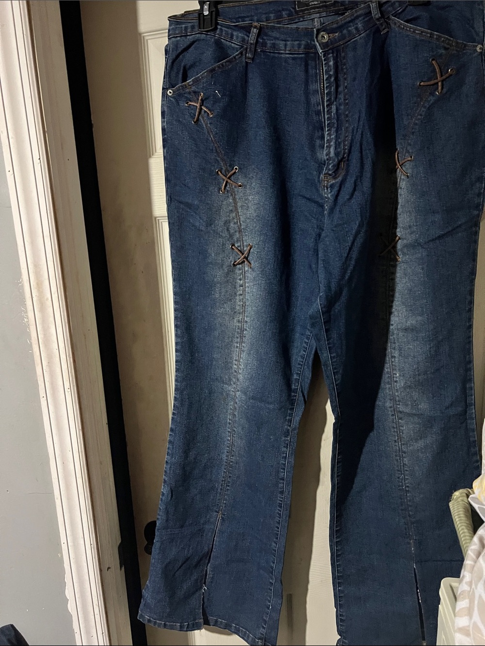 Women's Dark Blue Boot Cut Jeans with Decorative Stitching